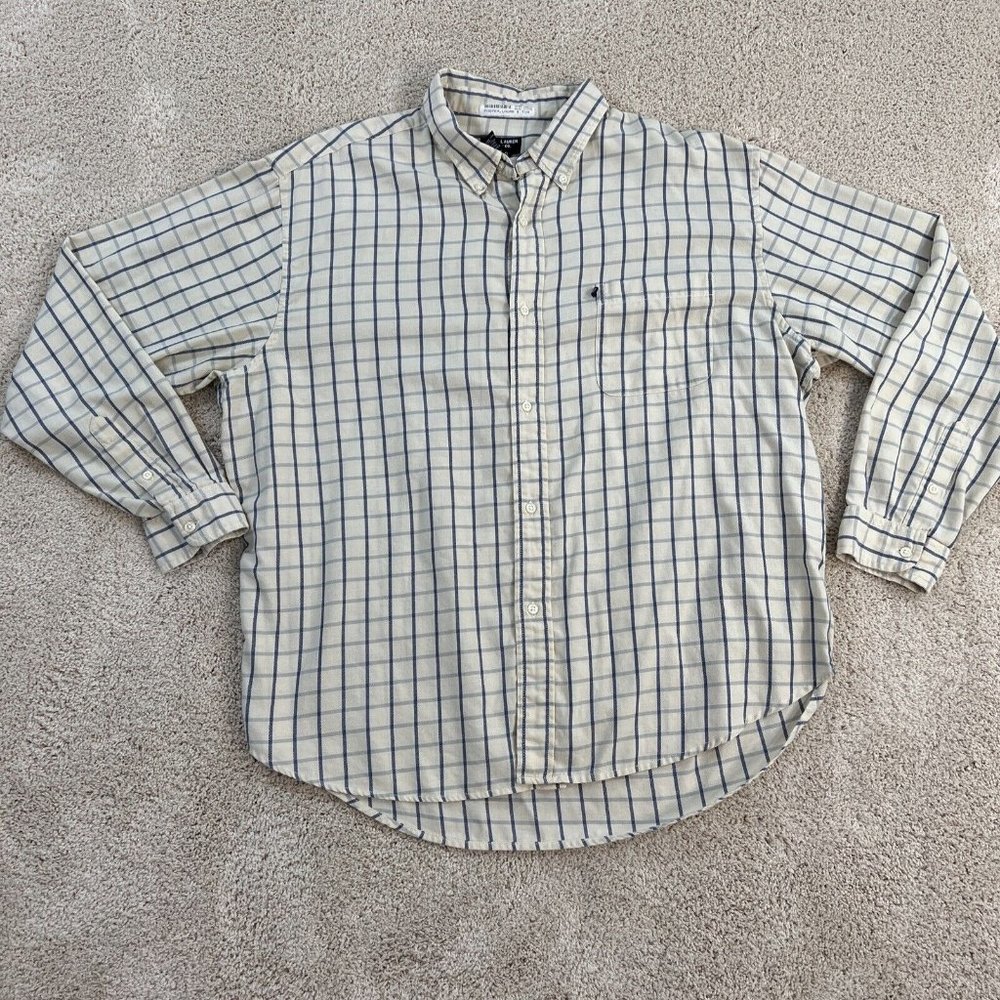 Ralph Lauren Jean Co. Mens Shirt XL Plaid Blue Cream Button Up Long Sleeve